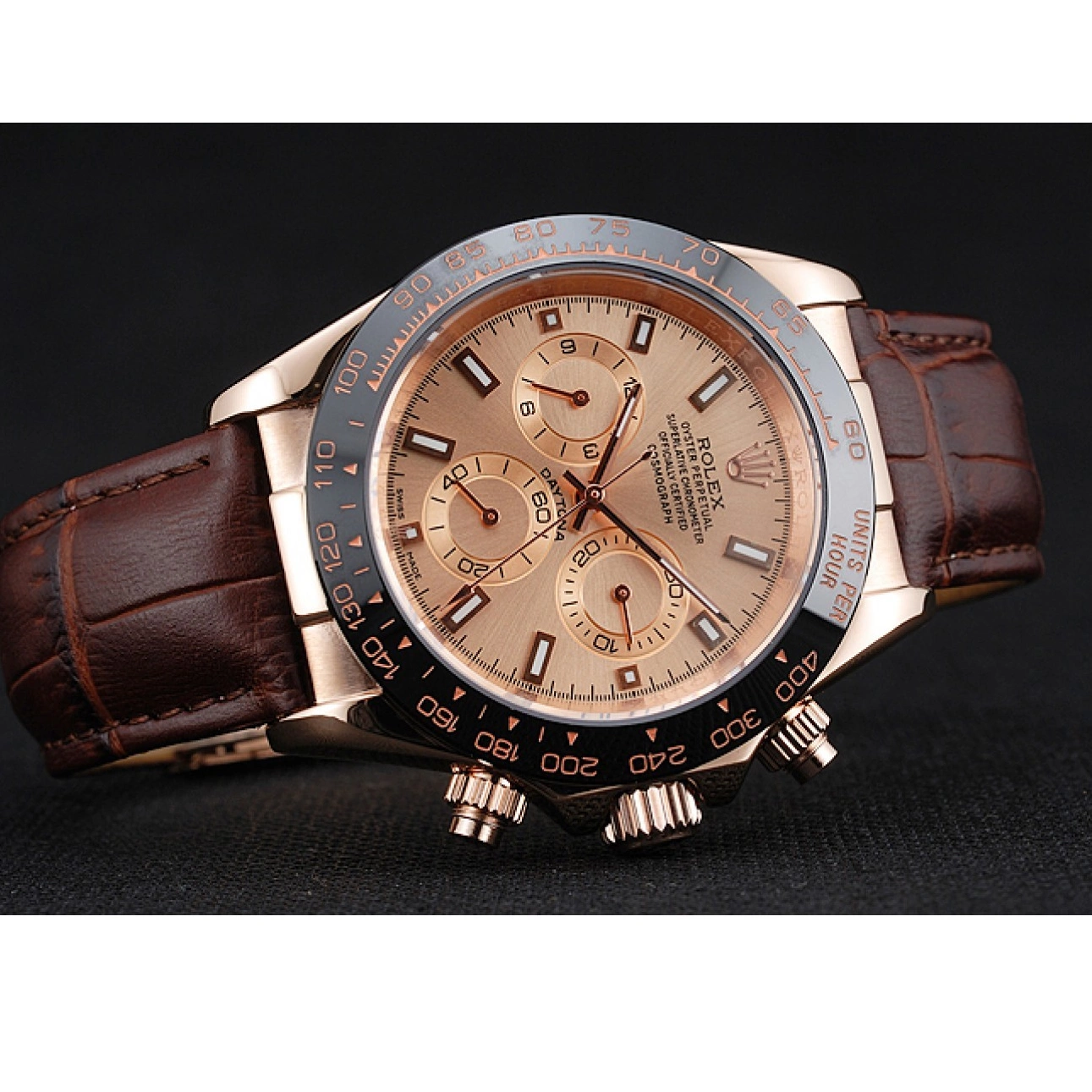 Best AAA Replica Sites Brown Brown Gold Dial 1454243 Bracelet Rose Cosmograph Rolex Daytona Leather Case 0520